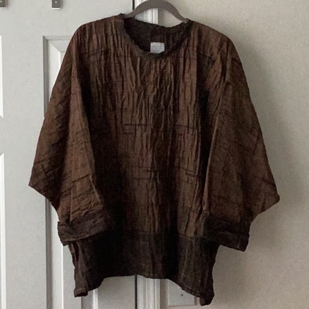 ONA lagenlook oversized top tunic textured brown crinkle earthy boho rustic M
